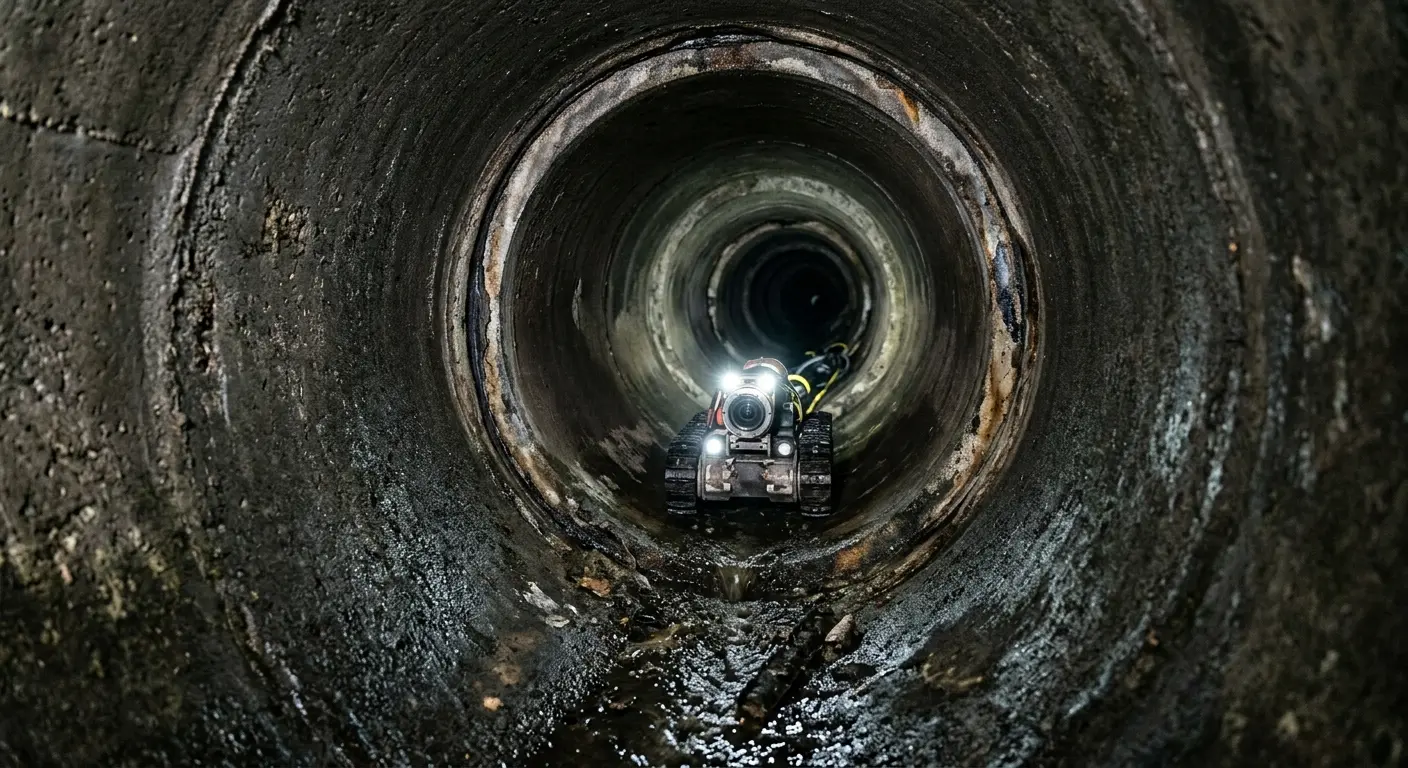 Robotic sewer camera inspecting pipe interior for Drain Snake Service in West Haven